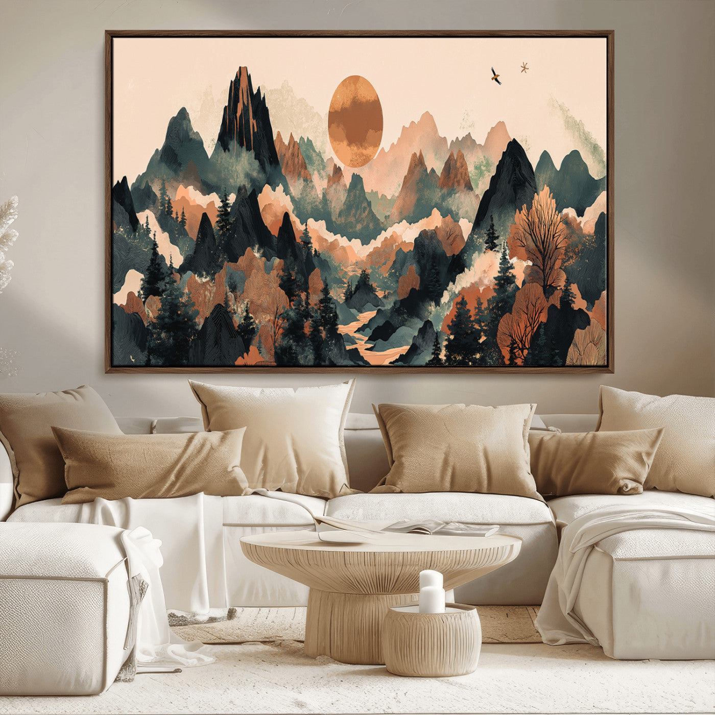 MGV-FC-36X24 - Wood Mountain Landscape Wall Art Canvas Print, Framed Sunset Hills Art Picture Print, Abstract Nature Perfect Boho Decor Artwork
