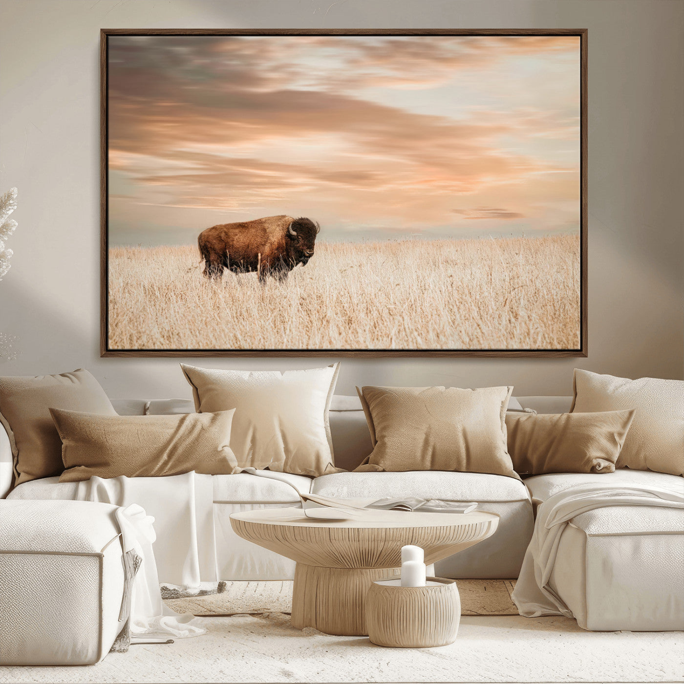 MGV-FC-36X24 - Bison Wall Art Canvas Print, Framed Buffalo Art Picture Print, Western Prairie Perfect Rustic Decor Artwork