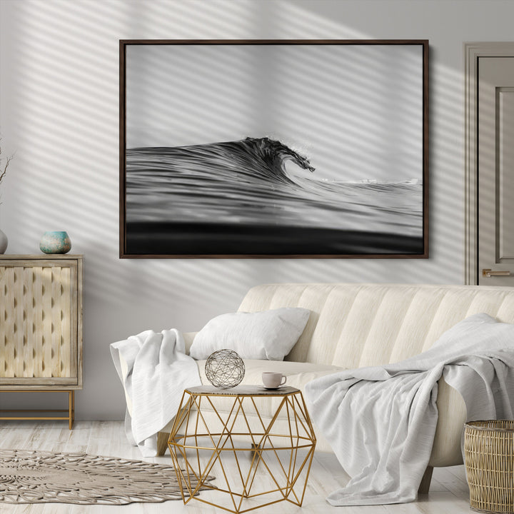 Black Wave Wall Art Canvas Print, Abstract Surf Print, Framed Minimalist Ocean Art Print, Large Black Water Printing Minimalist
