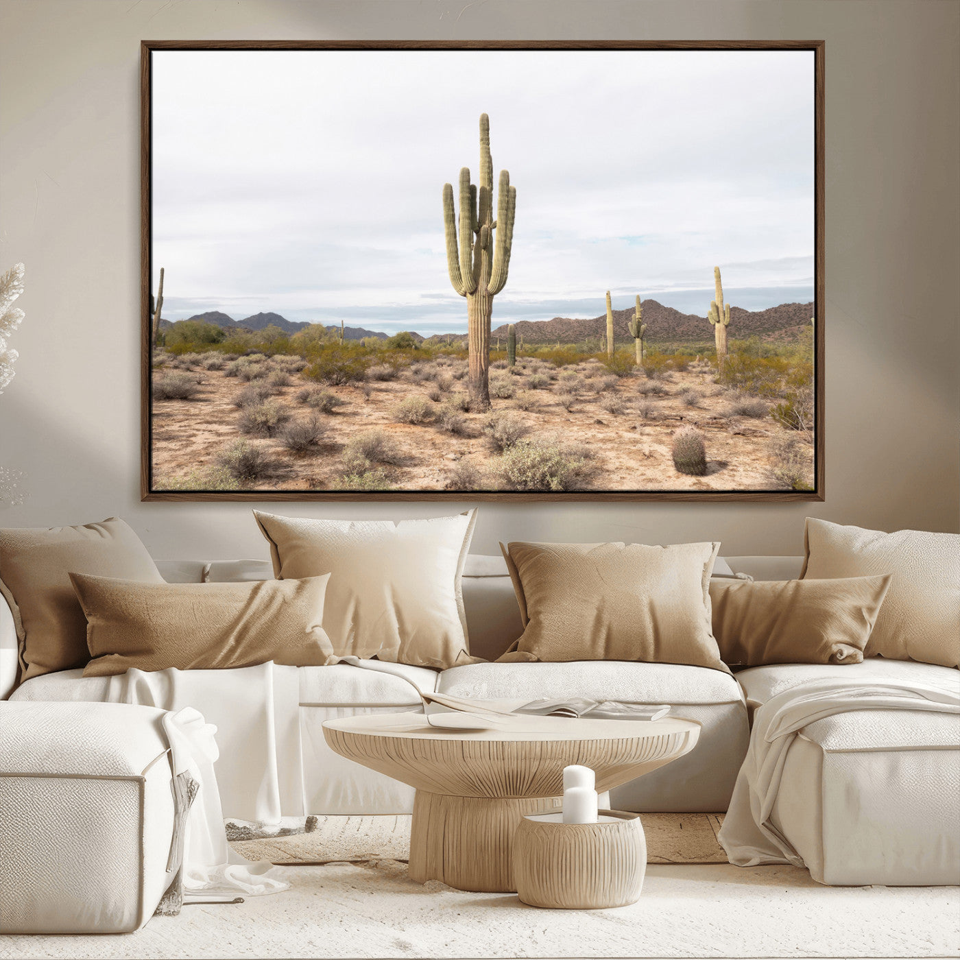 MGV-FC-36X24 - Saguaro Cactus Wall Art Canvas Print, Framed Desert Cactus Art Picture Print, Earthy Desert Perfect Southwestern Boho Decor Artwork
