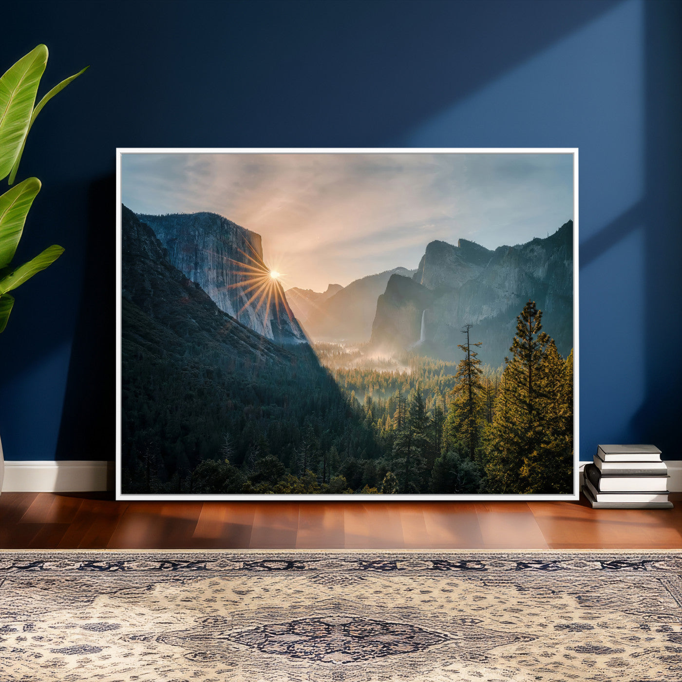 51605481-MGV-CV-36X24 - Yosemite Valley Wall Art – Misty Forest Peaks Canvas Print, Radiant Light, Tranquil Nature Landscape for Living Room or Cabin Decor