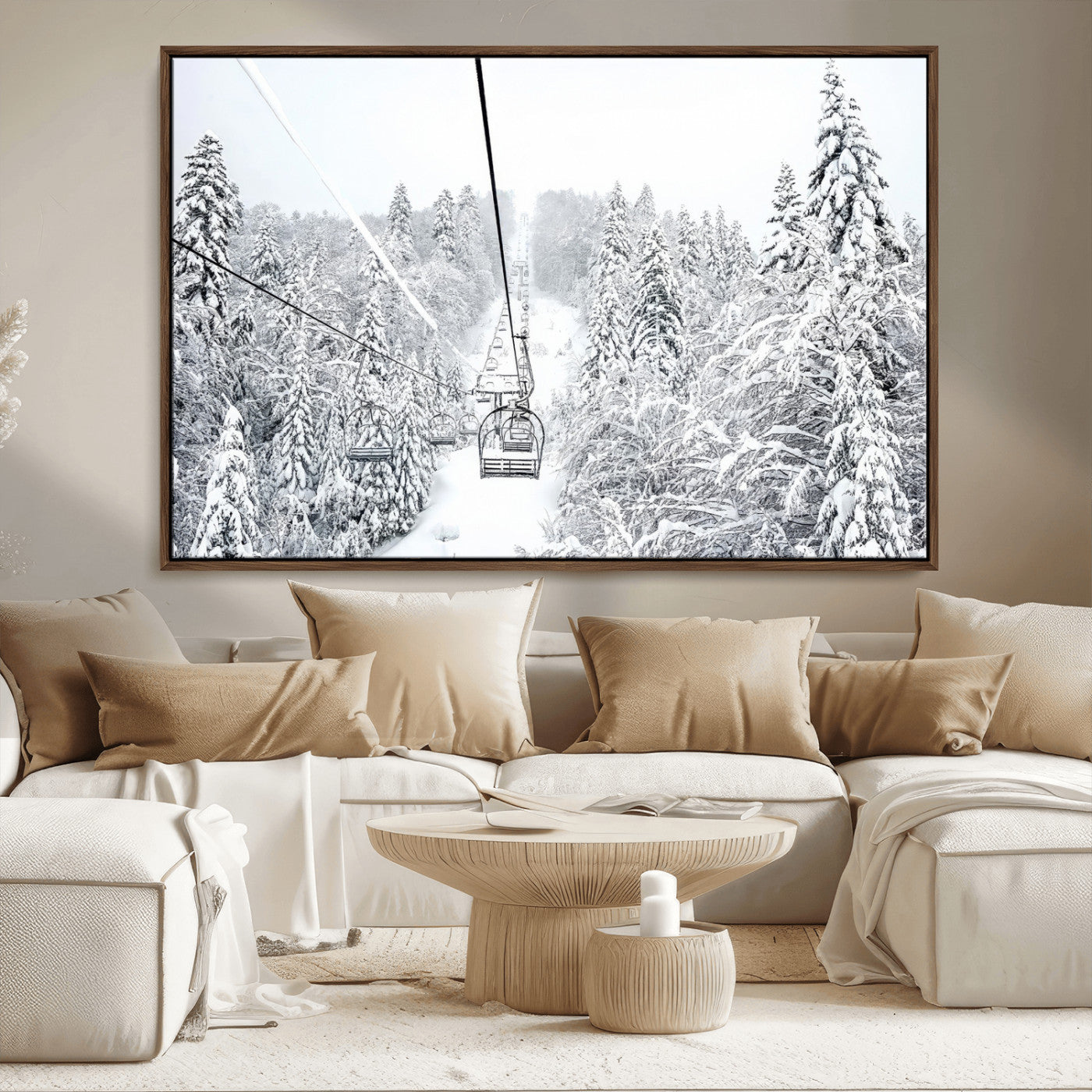 MGV-FC-36X24 - Winter Snow Ski Lift Wall Art Canvas Print Winter Trees Print
