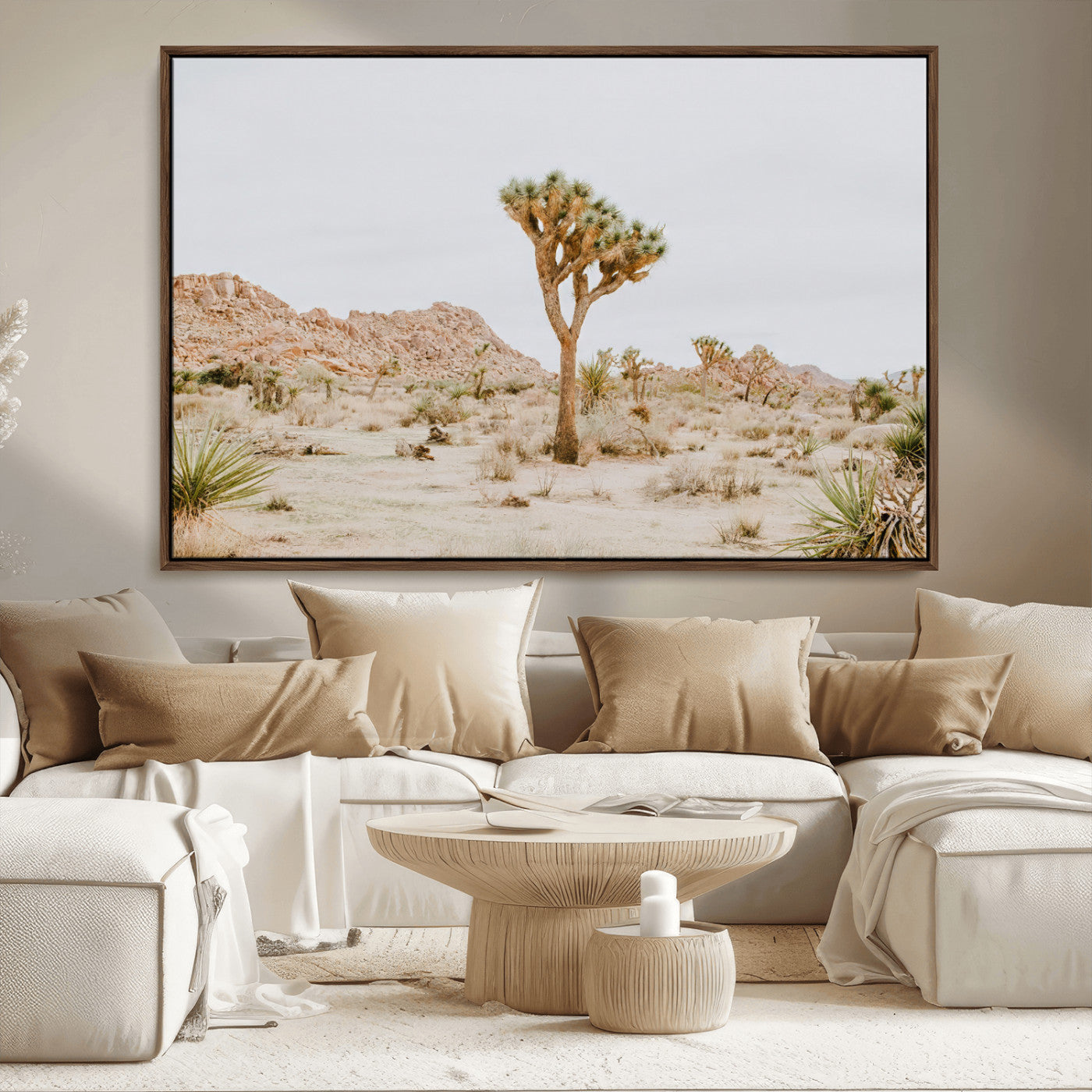MGV-FC-36X24 - Joshua Tree Wall Art Canvas Print, Framed Neutral Desert Art Picture Print, Earthy Landscape Perfect Neutral Boho Decor Artwork