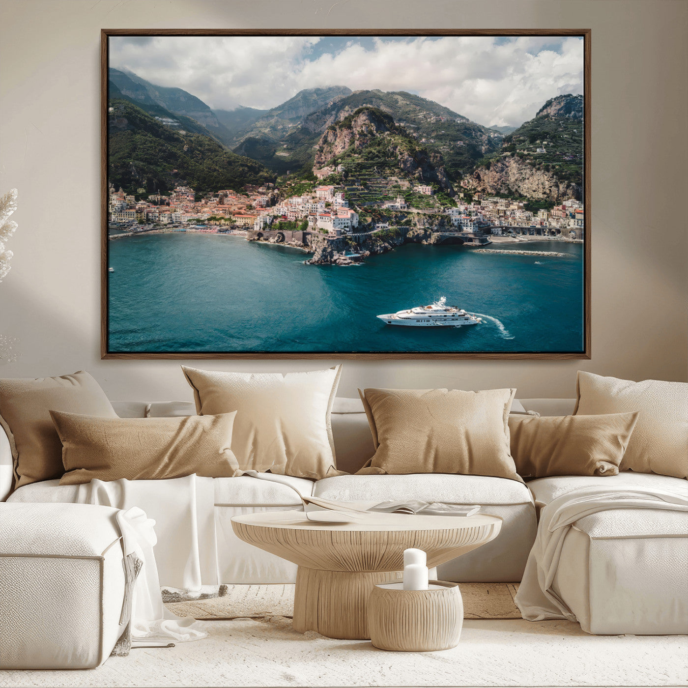 MGV-FC-36X24 - Amalfi Coast Wall Art Canvas Print, Framed Italy Travel Art Picture Print, Mediterranean Landscape Perfect Mediterranean Coastal Decor Artwork