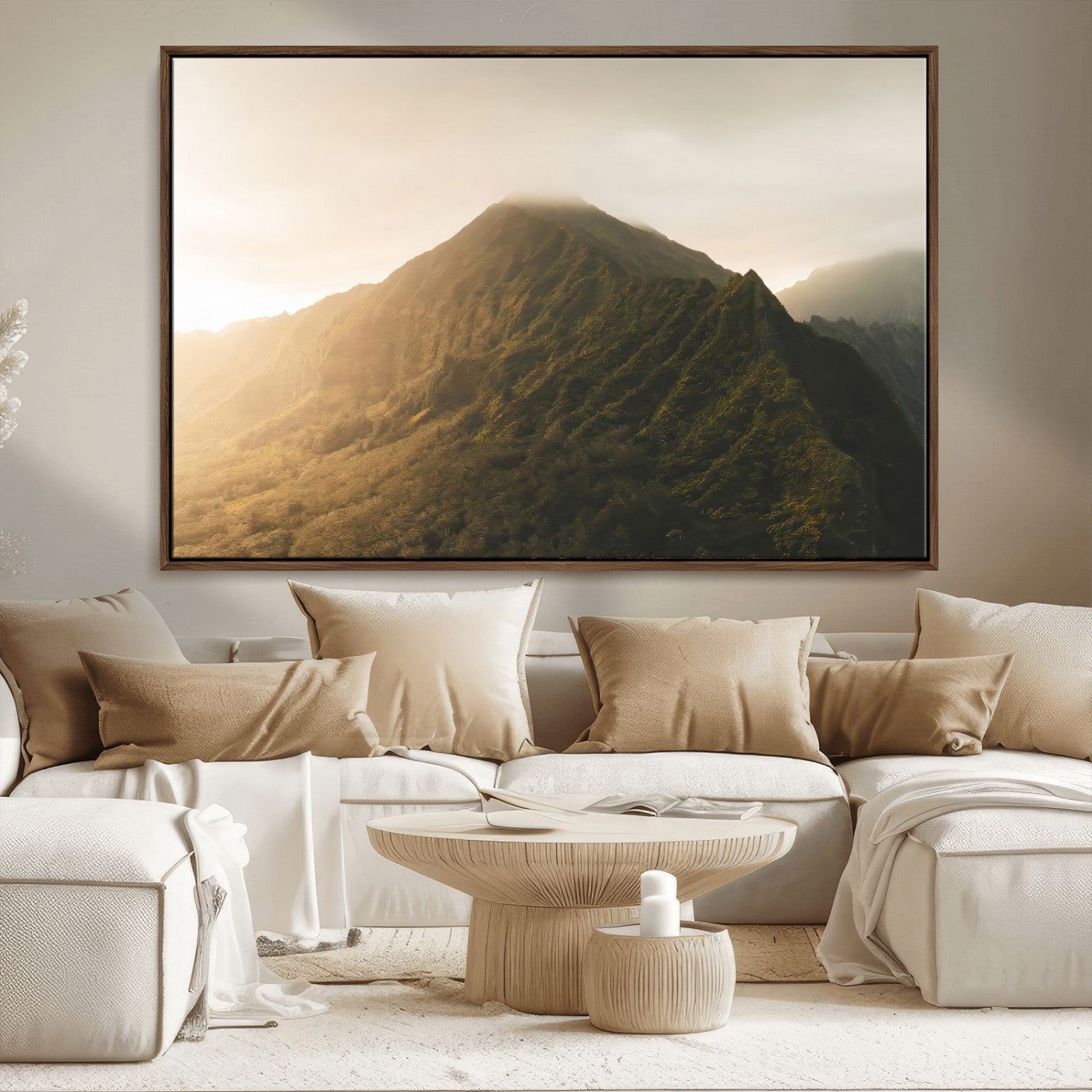 MGV-FC-36X24 - Golden Mountain Wall Art Canvas Print, Framed Misty Summit Art Picture Print, Rugged Landscape Perfect Moody Wilderness Decor Artwork