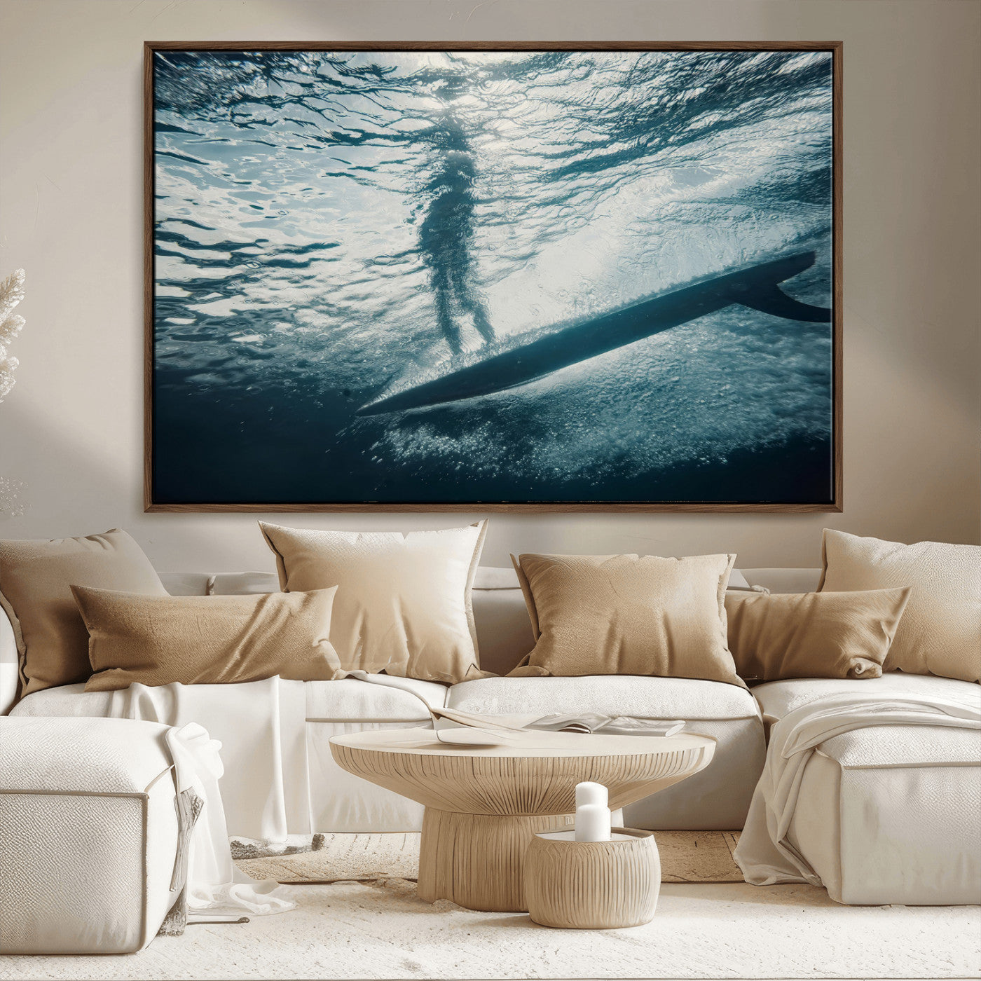 MGV-FC-36X24 - Submerged Surf Wall Art Canvas Print, Framed Underwater Perspective Art Picture Print, Ocean Surf Perfect Coastal Adventure Decor Artwork