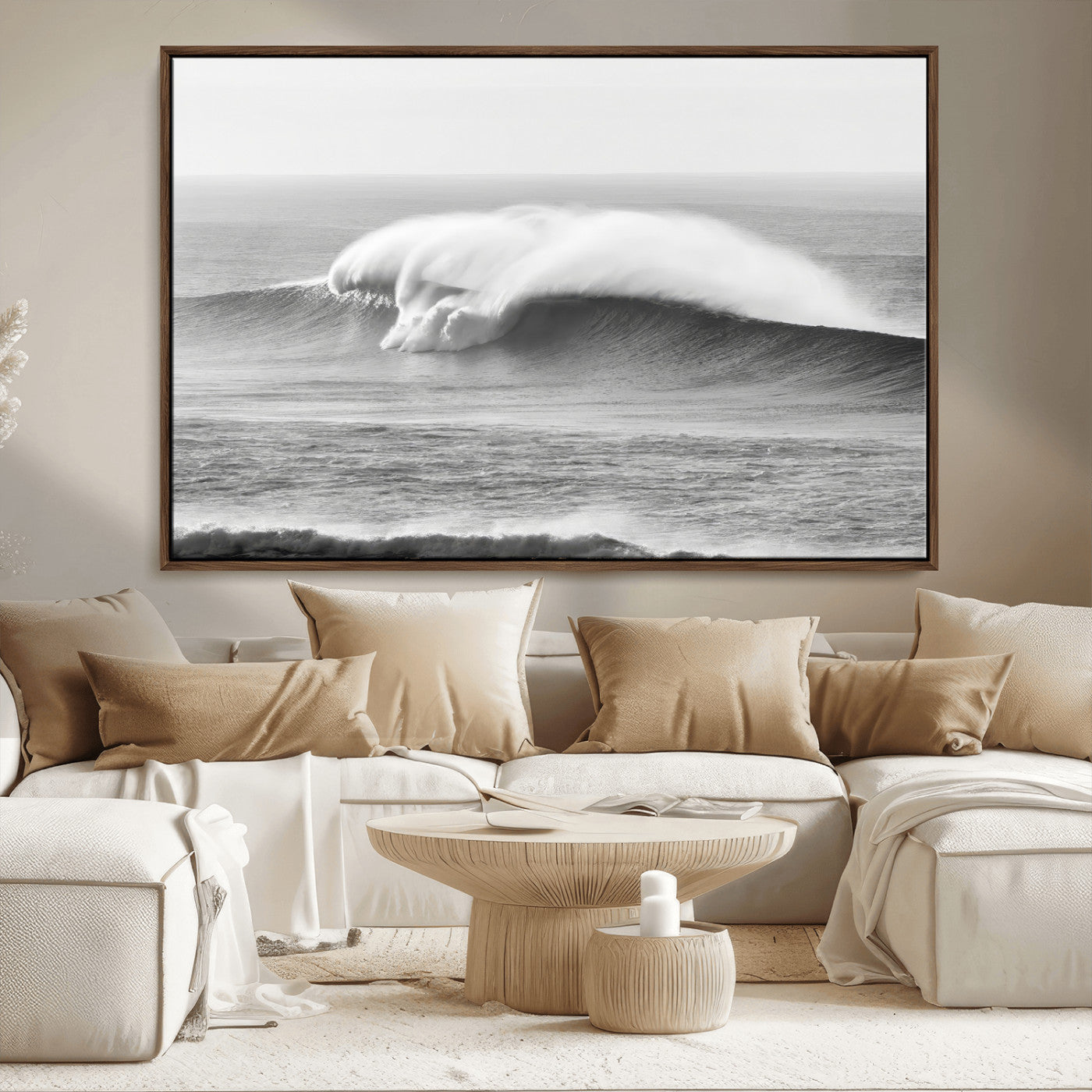MGV-FC-36X24 - Monochrome Seascape Wall Art Canvas Print, Framed Surf Wave Art Picture Print, Minimalist Ocean Perfect Moody Coastal Decor Artwork