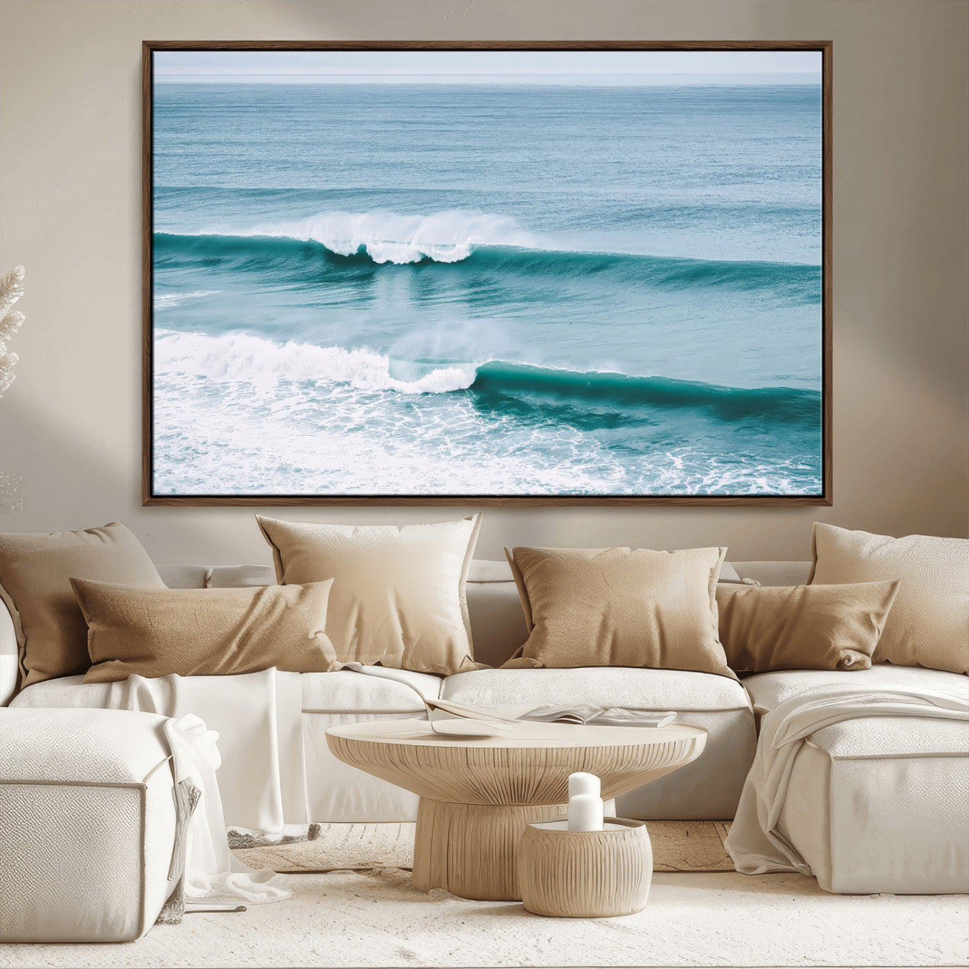 MGV-FC-36X24 - Ocean Swell Wall Art Canvas Print, Framed Surf Waves Art Picture Print, Blue Water Perfect Coastal Dynamic Decor Artwork