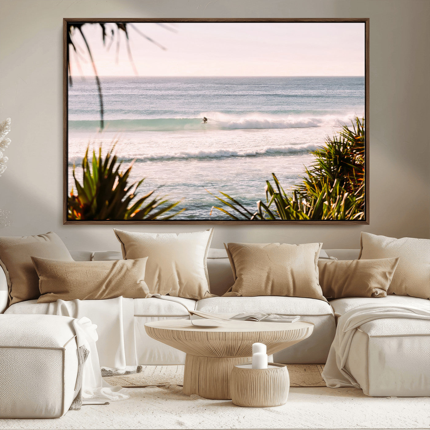 MGV-FC-36X24 - Ocean Surfer Wall Art Canvas Print, Framed Coastal Surf Art Picture Print, Tropical Beach Perfect Tropical Coastal Decor Artwork