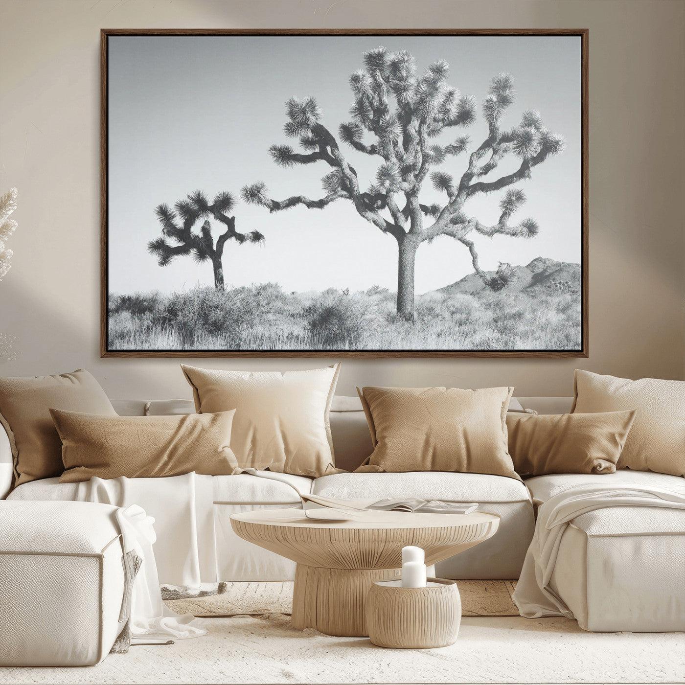 MGV-FC-36X24 - Joshua Tree Wall Art Canvas Print, Framed Black White Landscape Art Picture Print, Desert Tree Decor Perfect Southwestern Decor Artwork