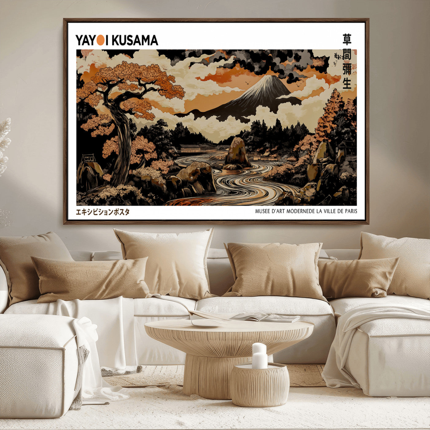 MGV-FC-36X24 - Modern Japanese Wall Art Print Yayoi Kusama Canvas Wall Art Abstract Mount Fuji Canvas Print