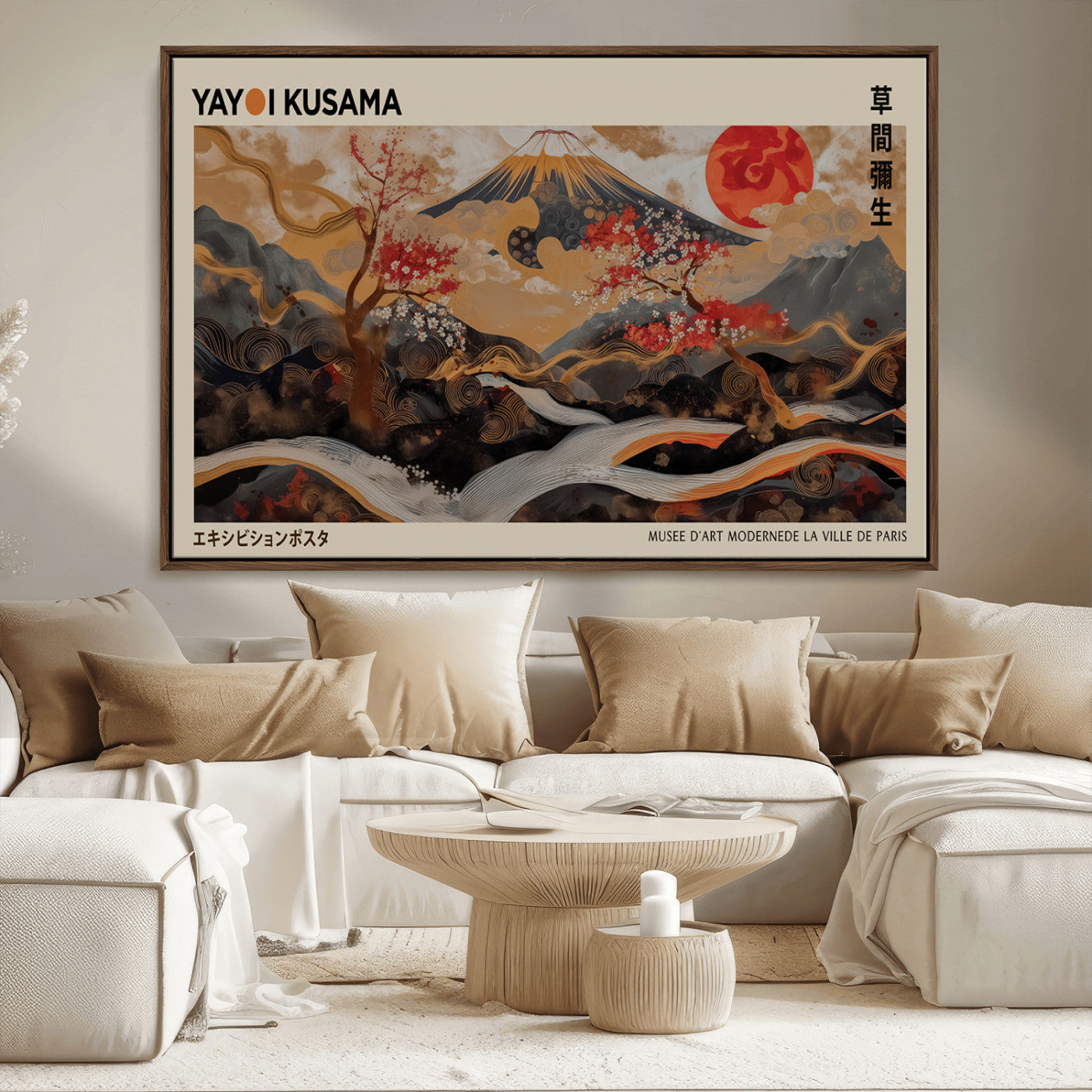 MGV-FC-36X24 - Modern Japanese Wall Art Print Yayoi Kusama Canvas Wall Art Abstract Mount Fuji Canvas Print