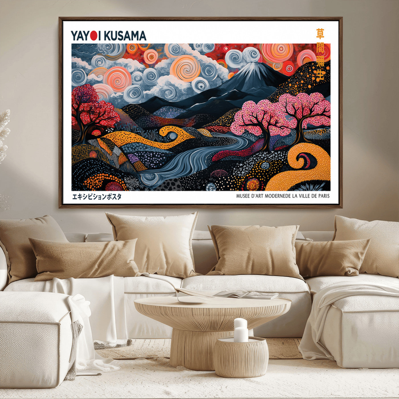 MGV-FC-36X24 - Modern Japanese Wall Art Print Yayoi Kusama Canvas Wall Art Abstract Mount Fuji Canvas Print