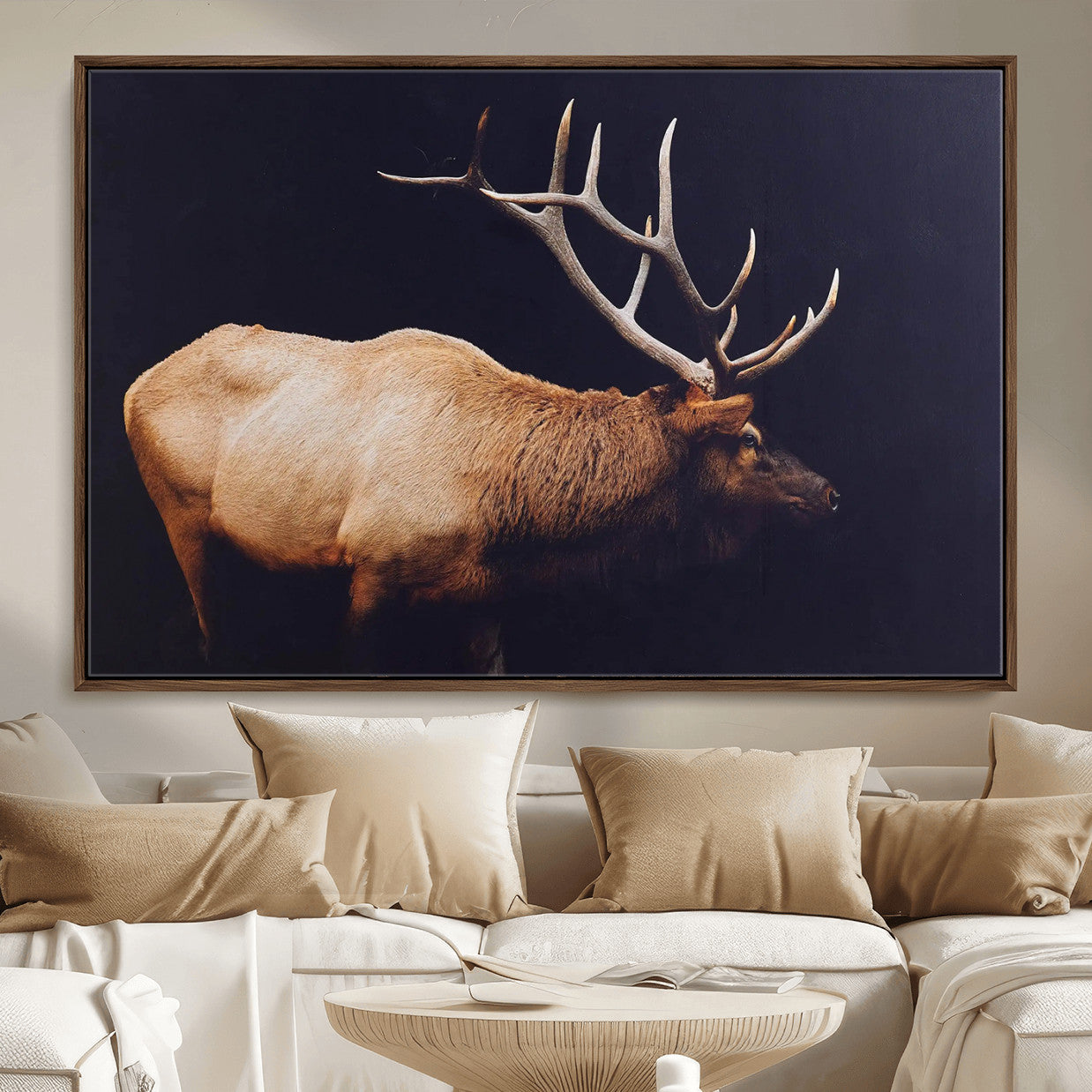 89239257-MGV-FC-36X24 - Rustic Elk Wall Art Canvas Print – Framed Moody Wildlife Art Picture Western Animal Artwork for Home, Office