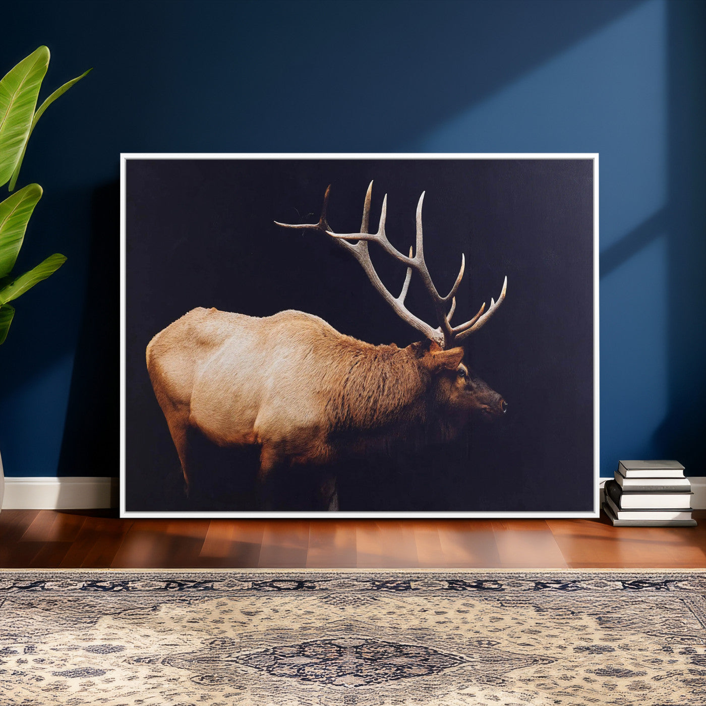 89239257-MGV-CV-36X24 - Rustic Elk Wall Art Canvas Print – Framed Moody Wildlife Art Picture Western Animal Artwork for Home, Office Decor