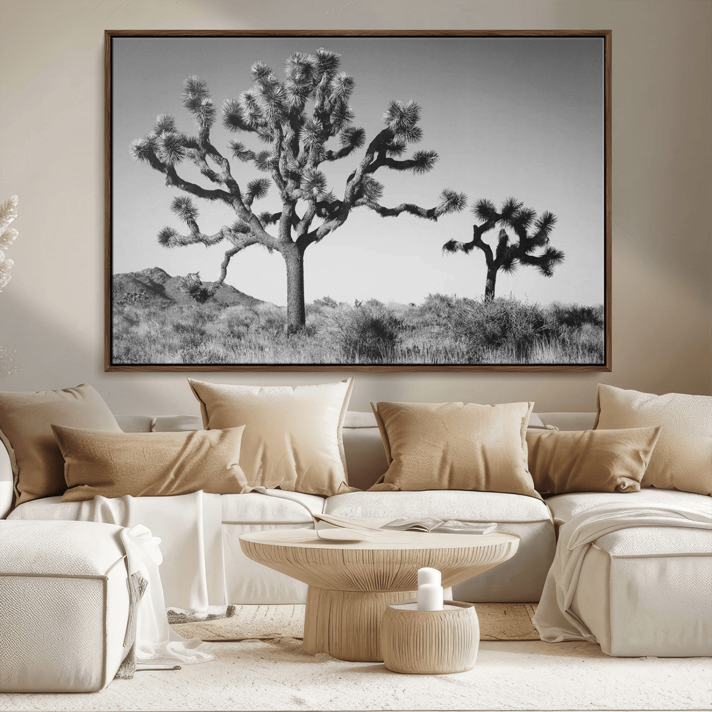 MGV-FC-36X24 - Joshua Tree Wall Art Canvas Print, Framed Monochrome Desert Art Picture Print, Minimalist Nature Scene Perfect Southwestern Minimalist Decor Artwork