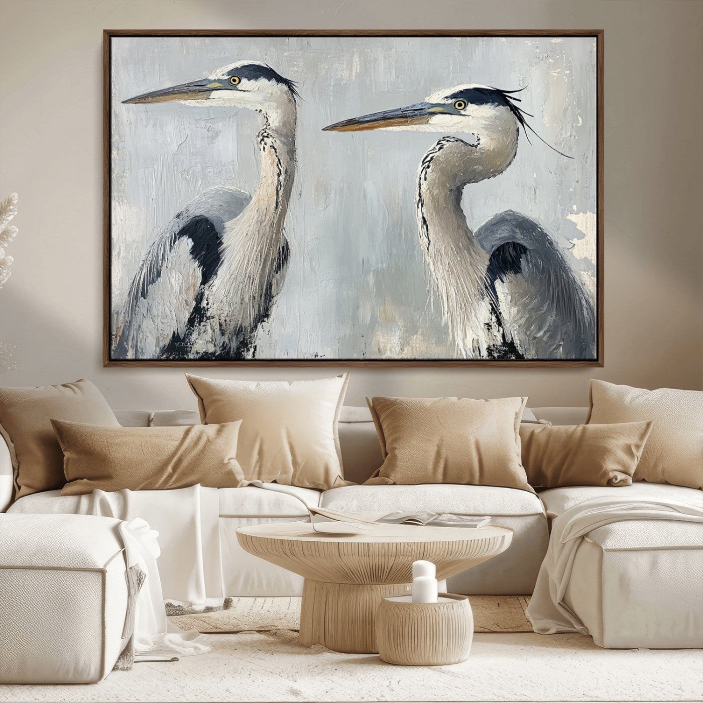 MGV-FC-36X24 - Bird Canvas Decor Wall Art Canvas Print, Framed Coastal Bird Pair Art Picture Print, Minimalist Wildlife Wall Perfect Coastal Minimalist Decor Artwork