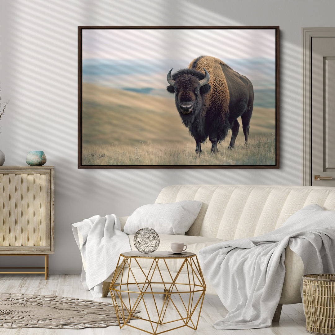 Bison Wall Art Canvas Print, Buffalo Canvas Print Print, Framed American Bison Decor Art Print, Large Frontier Style Printing Perfect