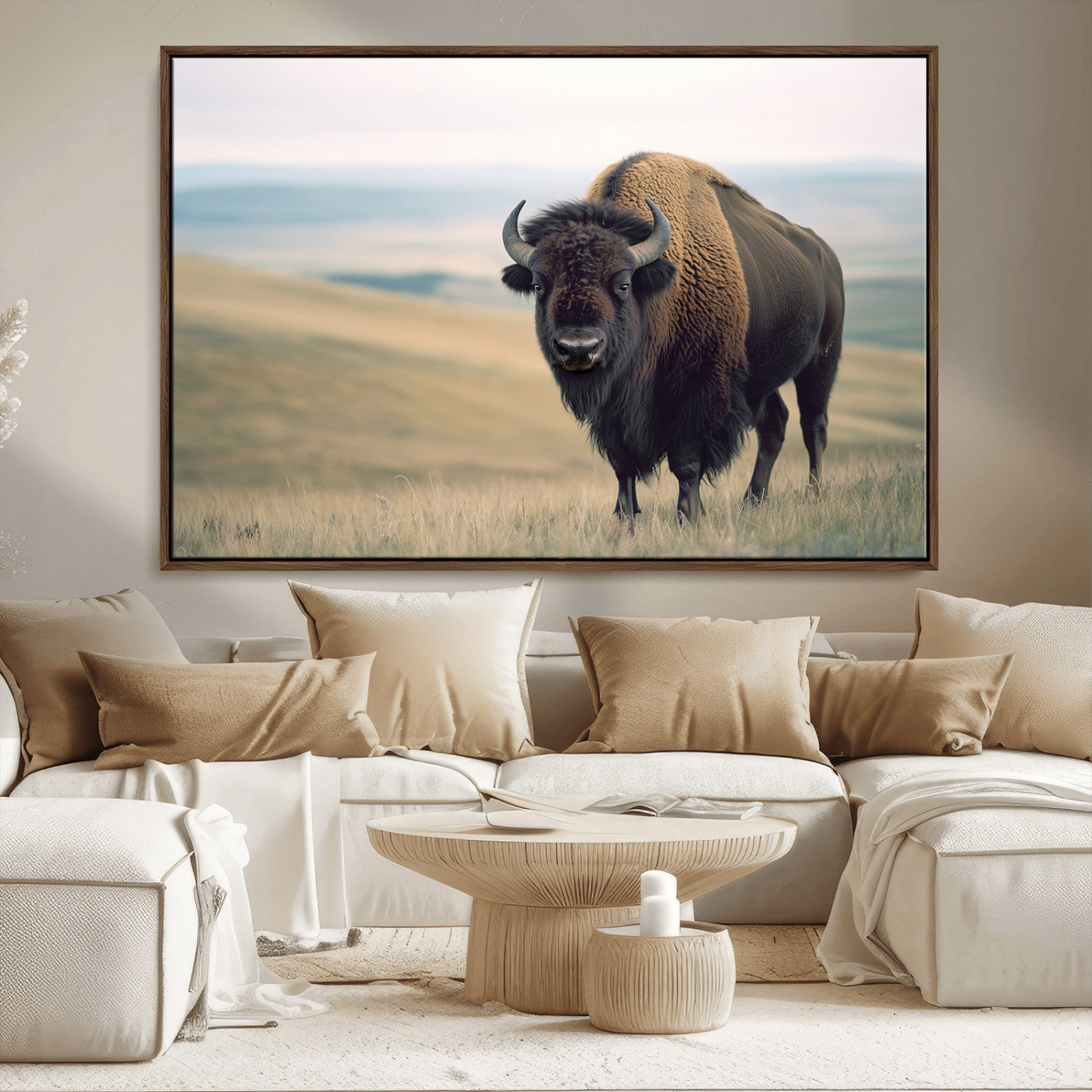 MGV-FC-36X24 - Bison Wall Art Wall Art Canvas Print, Framed Buffalo Canvas Print Art Picture Print, American Bison Decor Perfect Rustic Western Decor Artwork