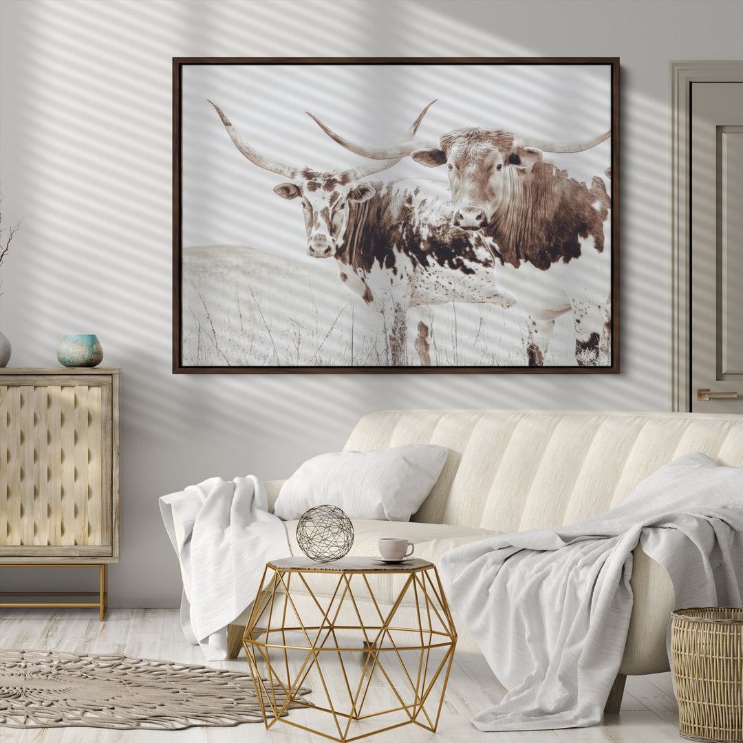 Longhorn Wall Art Canvas Print, Longhorn Wall Art Wall Art Canvas Print, Western Cow Canvas Print, Framed Rustic Farm Decor Art Print,