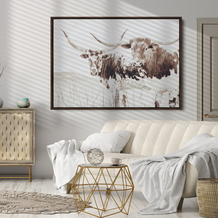 Longhorn Wall Art Canvas Print, Longhorn Wall Art Wall Art Canvas Print, Western Cow Canvas Print, Framed Rustic Farm Decor Art Print,