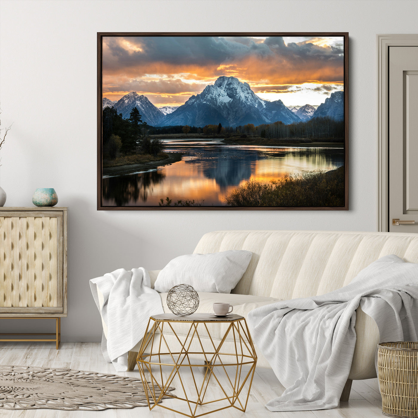 Mountain Sunset Wall Art Canvas Print, Framed Alpine Wilderness Art Picture Print, Golden Hour Perfect Wilderness Decor Artwork