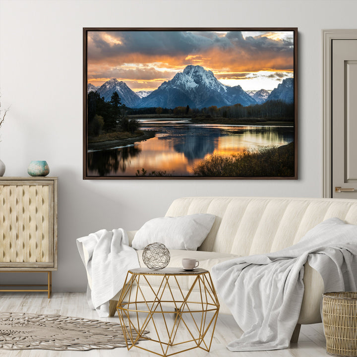 Mountain Sunset Wall Art Canvas Print, Framed Alpine Wilderness Art Picture Print, Golden Hour Perfect Wilderness Decor Artwork