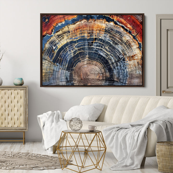 Tree Rings Canvas Wall Art Print, Framed Wood Texture Art Picture Print, Petrified Wood Perfect Modern Rustic Decor Artwork