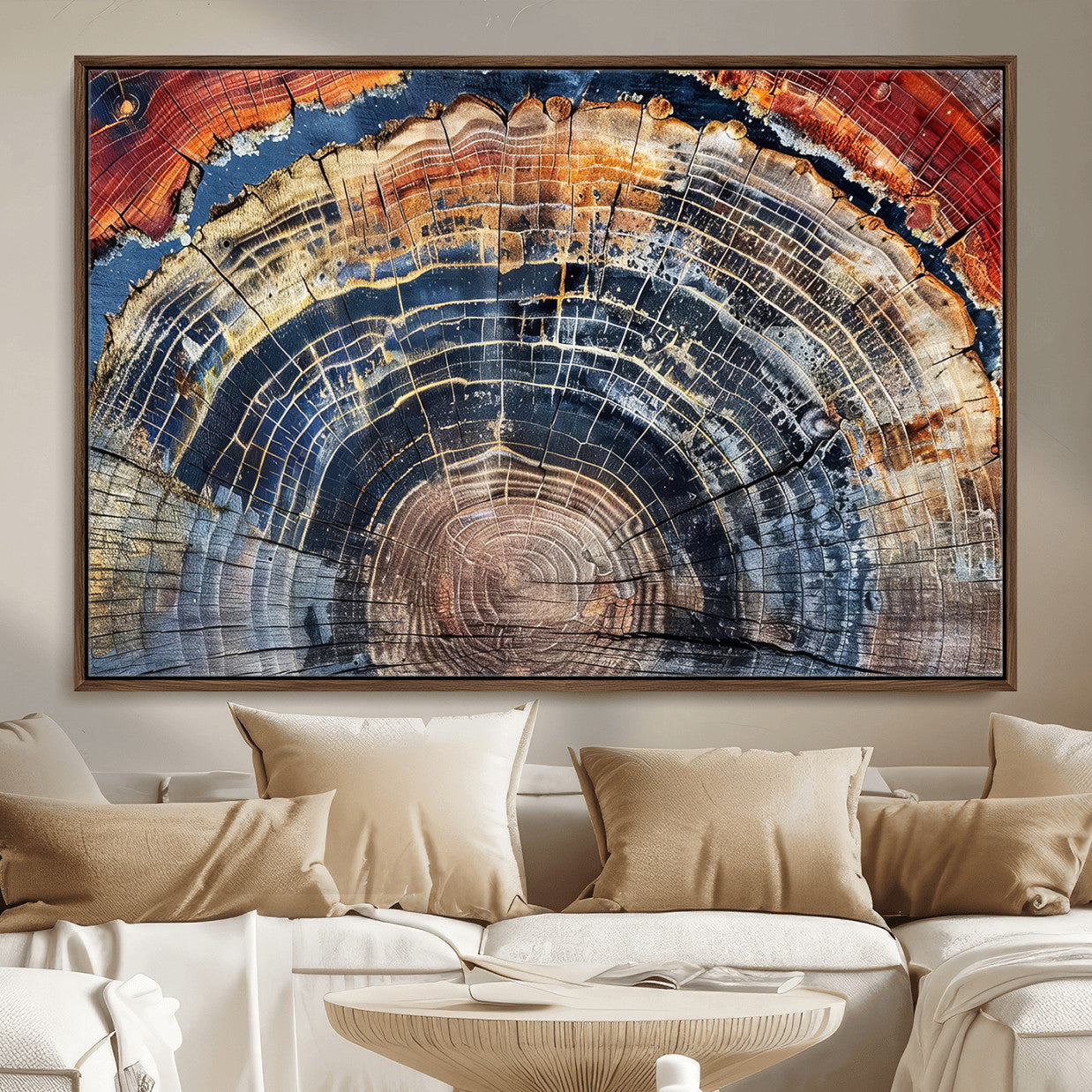 60292921-MGV-FC-36X24 - Vintage Tree Rings Wall Art Canvas Print – Framed Wood Art Picture Petrified Wood Artwork for Home, Office, Living Room