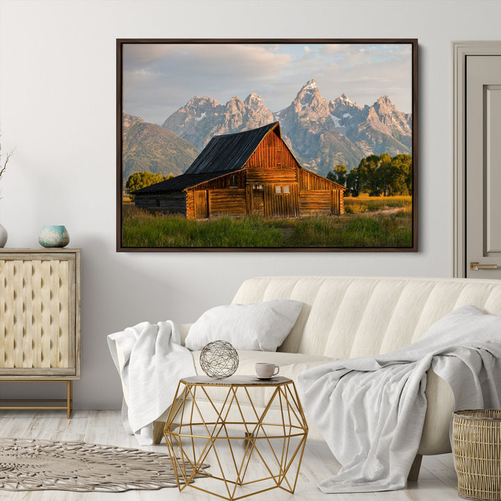 Rustic Barn Wall Art Canvas Print, Framed Western Landscape Art Picture Print, Farmhouse Style Perfect Rustic Farmhouse Decor Artwork
