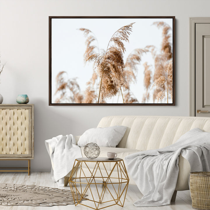 Pampas Grass Wall Art Canvas Print, Framed Neutral Tones Art Picture Print, Minimalist Nature Perfect Boho Decor Artwork