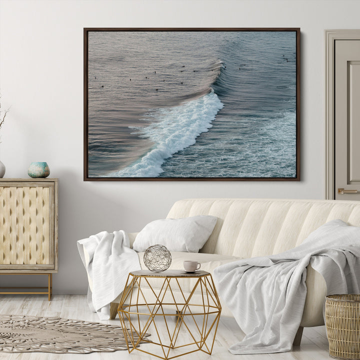 Ocean Waves Wall Art Canvas Print, Framed Coastal Serenity Art Picture Print, Surf Perfect Coastal Decor Artwork