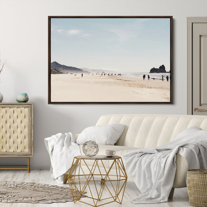 Minimalist Beach Wall Art Canvas Print, Framed Coastal Serenity Art Picture Print, Soft Sand Perfect Coastal Decor Artwork