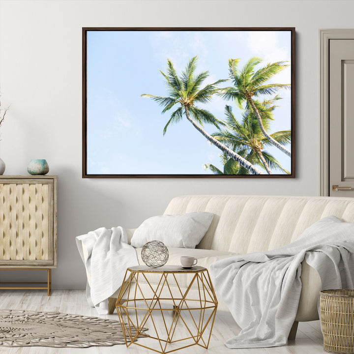 Palm Trees Wall Art Canvas Print, Framed Tropical Art Picture Print, Coastal Perfect Tropical Decor Artwork