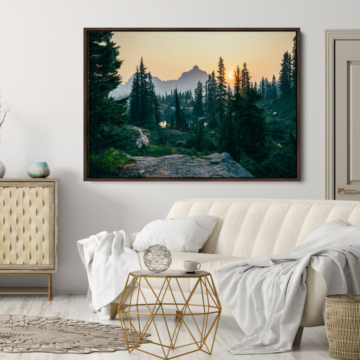 Mountain Wall Art Canvas Print, Framed Forest Serenity Art Picture Print, Mountain Perfect Rustic Decor Artwork