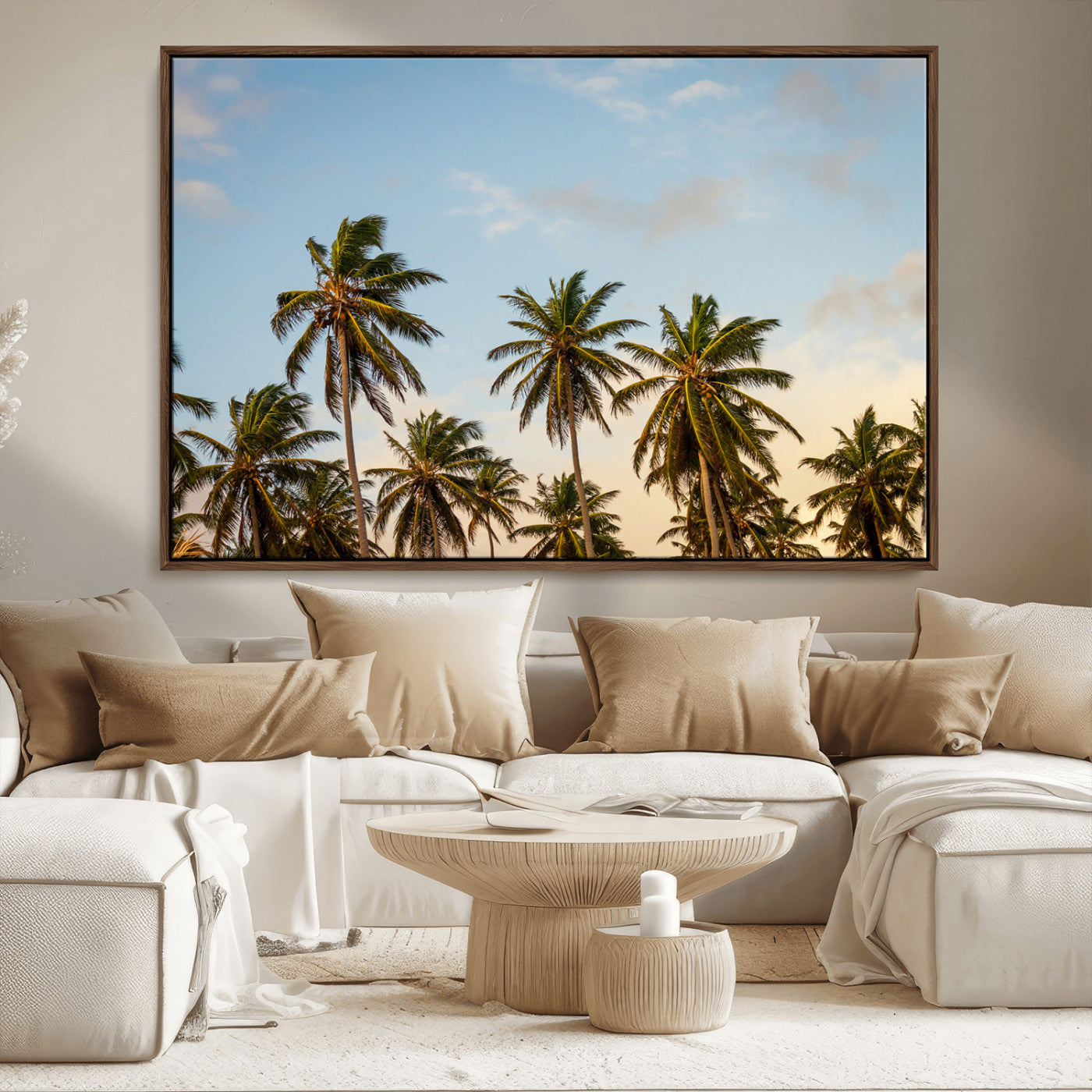 MGV-FC-36X24 - Palm Trees Wall Art Canvas Print, Framed Tropical Vibes Art Picture Print, Coastal Sunset Perfect Coastal Boho Decor Artwork