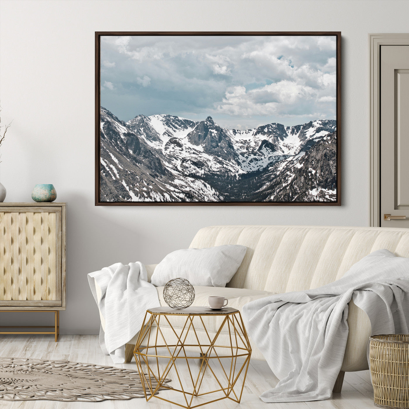 Snowy Peaks Wall Art Canvas Print - Framed Alpine Wilderness Art, Alpine Wall Art Canvas, Mountain Escape Perfect Winter Serenity Decor
