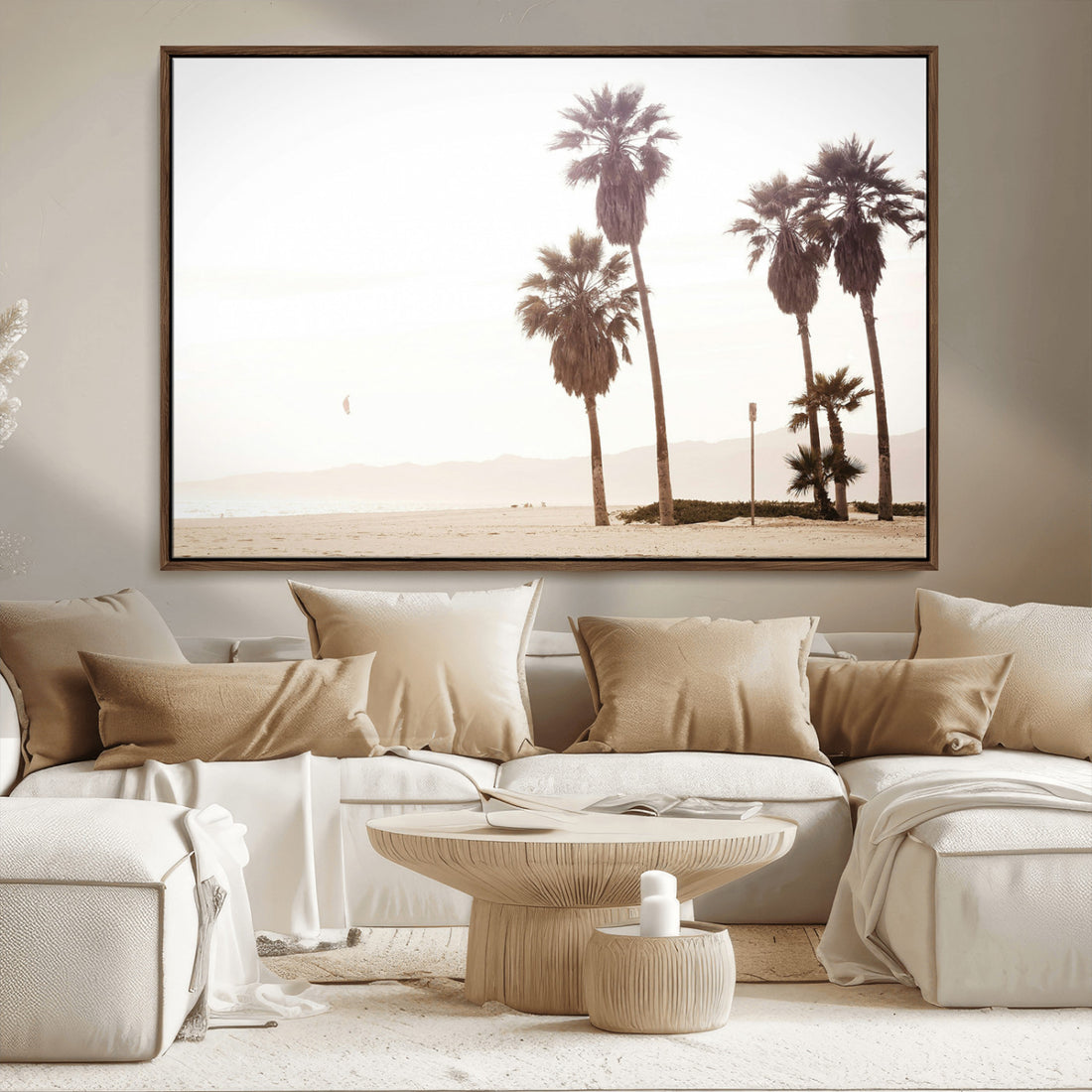 Coastal Light Wall Art Canvas Print, Framed Relaxing Shoreline Art, Minimalist Ocean Tropical Decor