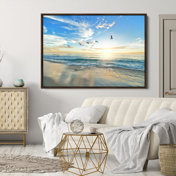 Minimalist Seaside Morning Glow Art Canvas Print, Golden Reflections Perfect Coastal Minimalist Decor Artwork