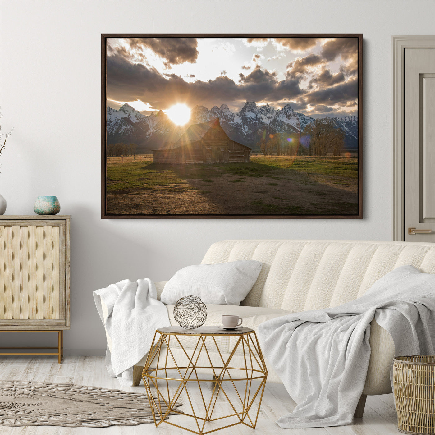 Snowy Peaks Wall Art Canvas Print, Framed Nature Escape Art Picture Print, Rustic Charm Perfect Rustic Western Decor Artwork