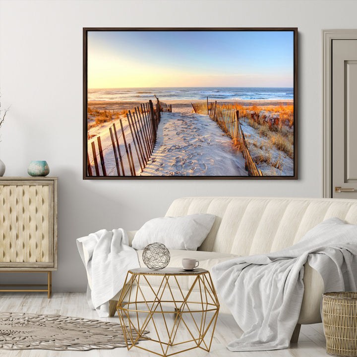 Ocean Sunset Wall Art Wall Art Canvas Print, Framed Nautical Photography Art Picture Print, Summer Beach House Decor Perfect Coastal