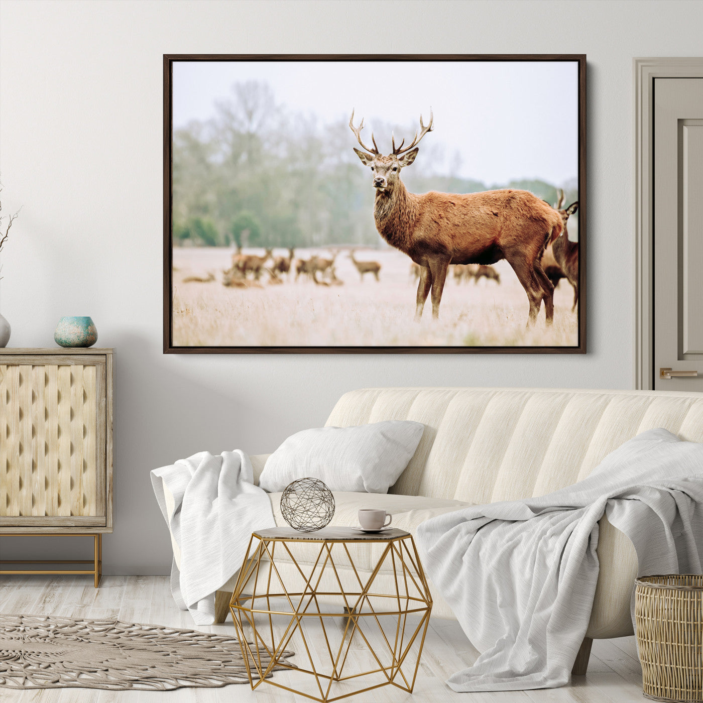Rustic Nature Print Wall Art Canvas Print, Framed Deer Canvas Wall Art Art Picture Print, Nordic Animal Art Perfect Rustic Nature Decor