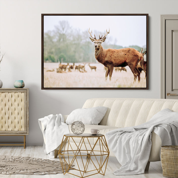 Rustic Nature Print Wall Art Canvas Print, Framed Deer Canvas Wall Art Art Picture Print, Nordic Animal Art Perfect Rustic Nature Decor