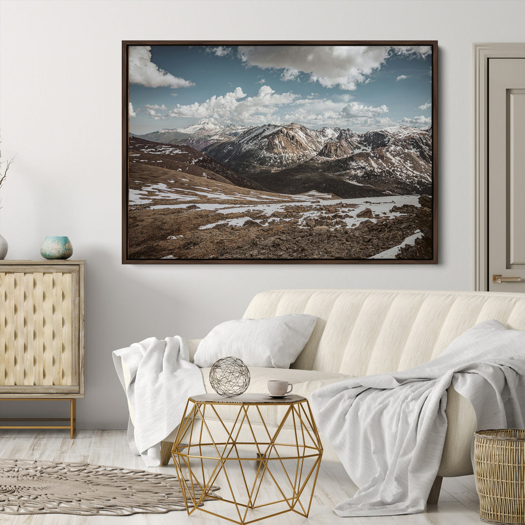 Mountain Landscape Wall Art Canvas Print, Framed Snowy Peaks Art Picture Print, Rugged Highlands Perfect Rustic Adventure Decor Artwork