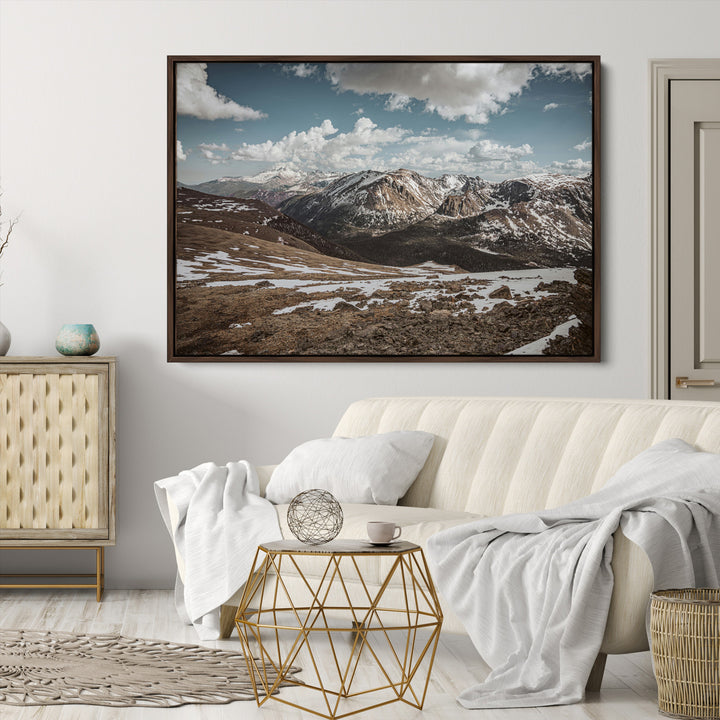 Mountain Landscape Wall Art Canvas Print, Framed Snowy Peaks Art Picture Print, Rugged Highlands Perfect Rustic Adventure Decor Artwork