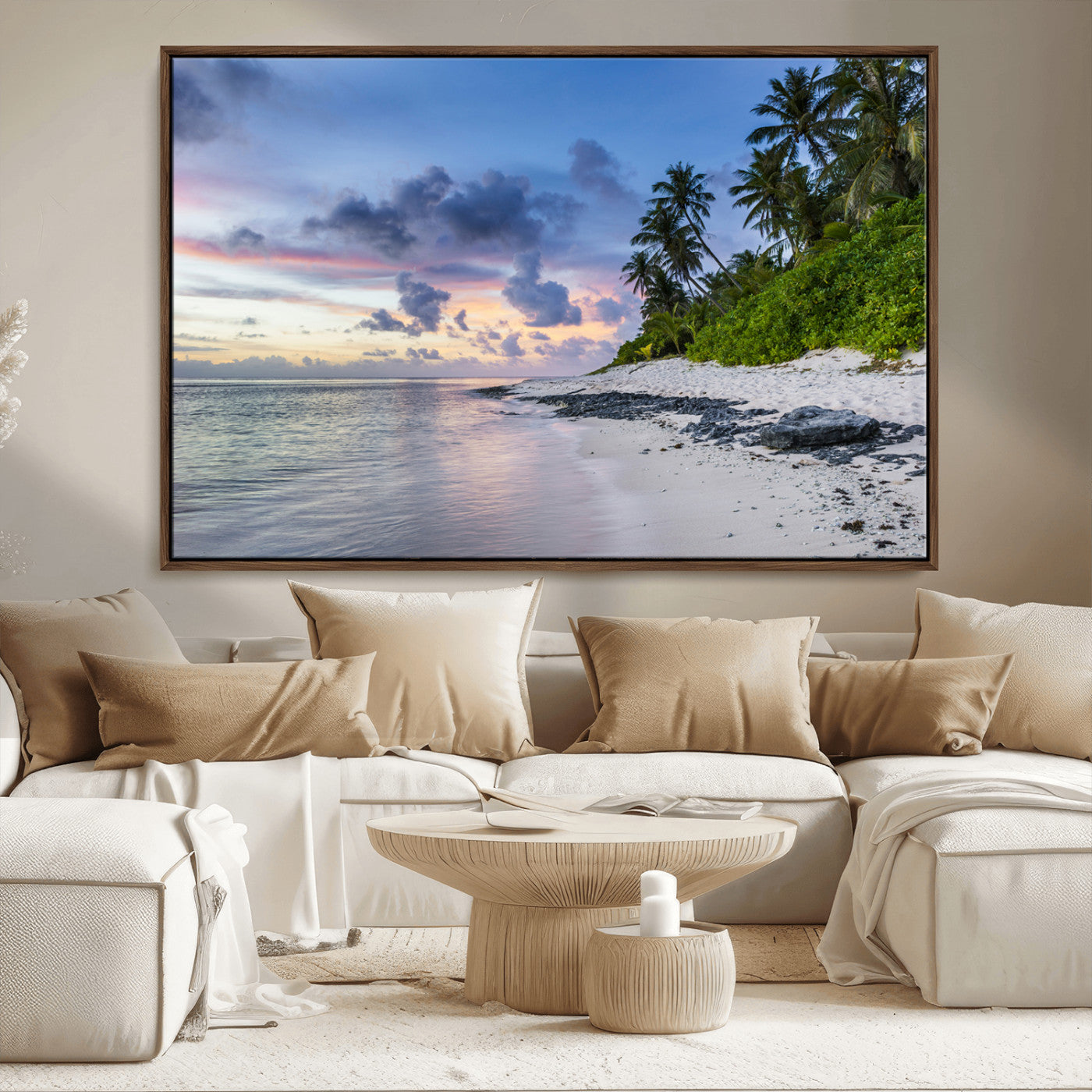 MGV-FC-36X24 - Tropical Beach Wall Art Canvas Print, Framed Sunset Glow Art Picture Print, Palm Tree Coast Perfect Tropical Coastal Decor Artwork