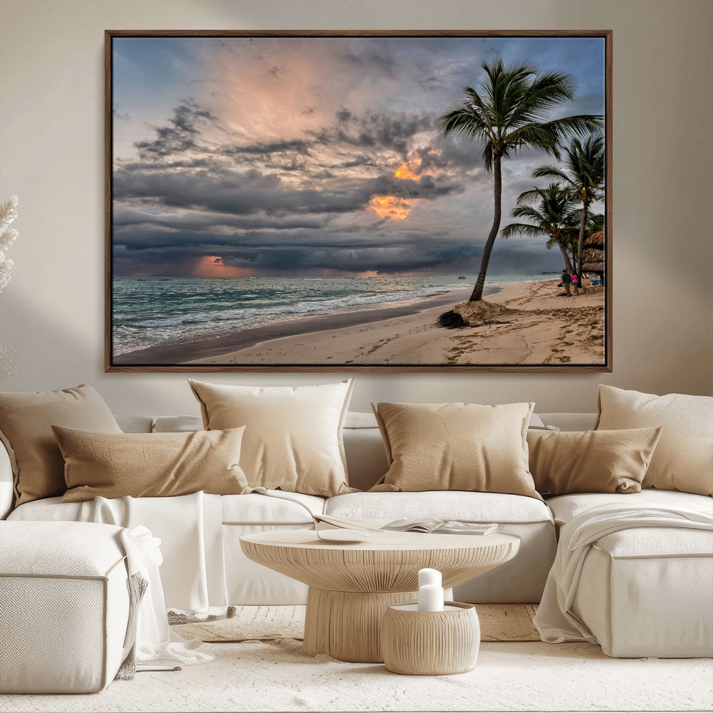 MGV-FC-36X24 - Tropical Storm Wall Art Canvas Print, Framed Moody Beach Art Picture Print, Dramatic Sky Perfect Tropical Coastal Decor Artwork