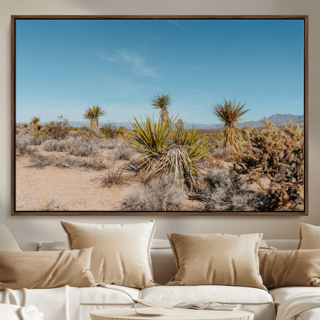 Joshua Tree Wall Art Canvas Print, Framed Desert Landscape Warm Earth Tones Artwork