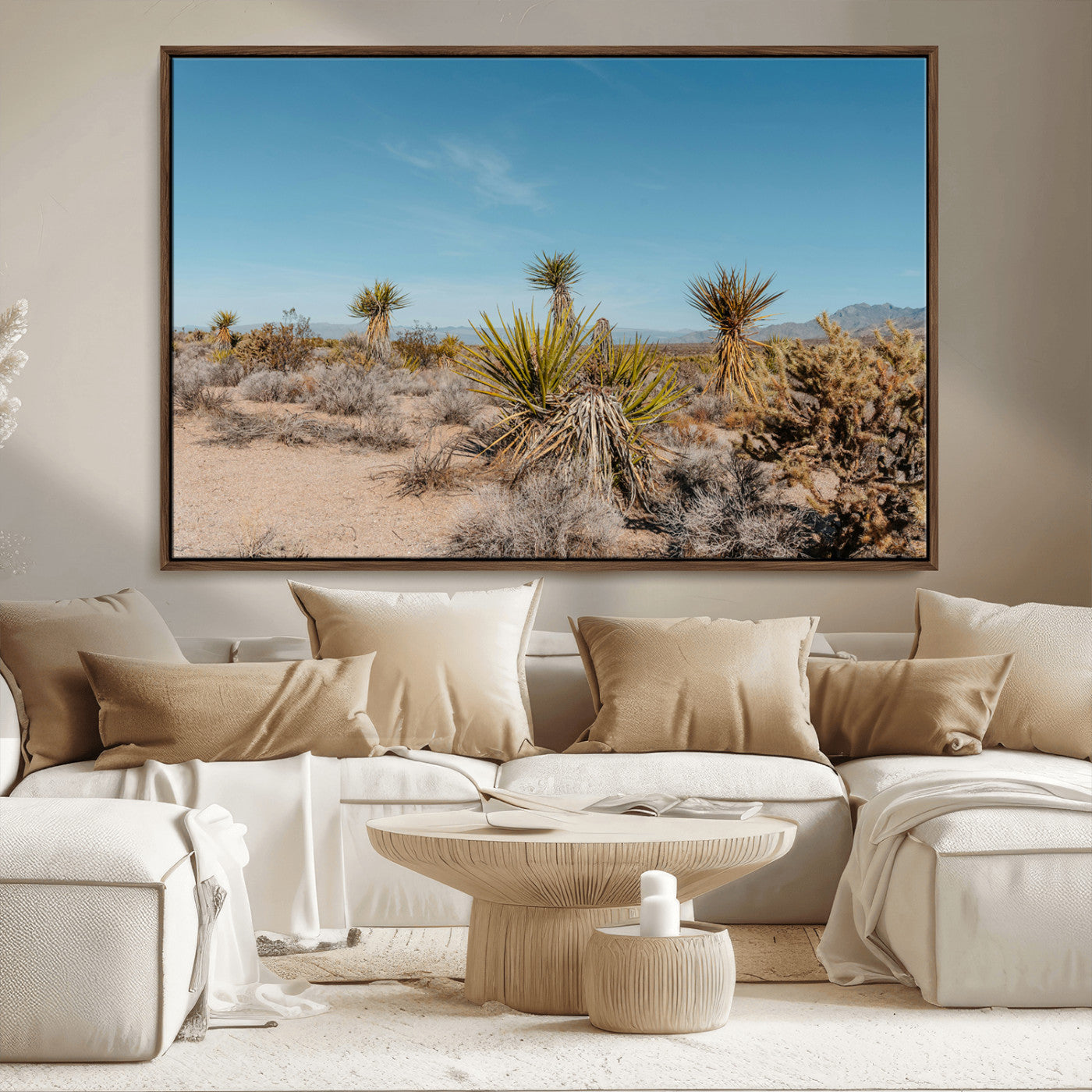 MGV-FC-36X24 - Joshua Tree Wall Art Canvas Print, Framed Desert Landscape Art Picture Print, Warm Earth Tones Perfect Southwestern Minimalist Decor Artwork