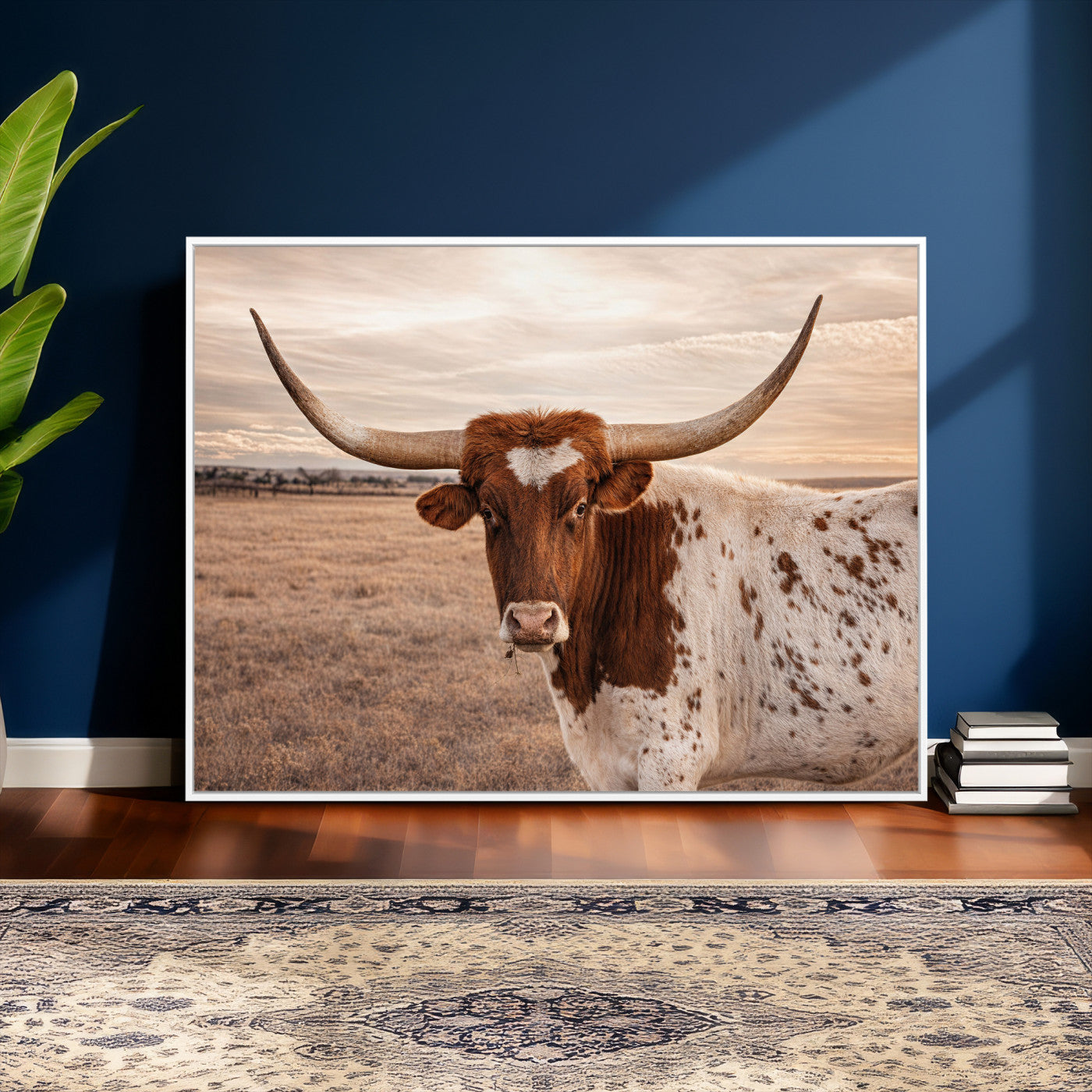 95745718-MGV-CV-36X24 - Longhorn Cow Wall Art – Texas Bull Canvas Print, Rustic Farm Cattle Photography, Western Animal Decor for Country Home, Living Room or Game Room